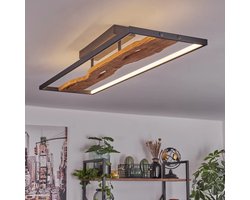 Led-plafondlamp, dimbare plafondlamp van metaal/hout/kunststof in zwart/natuur/wit, lamp in Scandinavisch design, 6600 lumen, 3000 kelvin, led 48 watt, dimbaar via lichtschakelaar