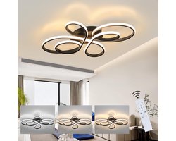 LED-plafondlamp met afstandsbediening – dimbare woonkamerlamp 80 cm – moderne slaapkamerlamp – grote plafondverlichting voor eetkamer, kantoor, keuken – zwart