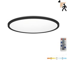 LED Plafondlamp NIVERA CIRCLE 24W Zwart - IP54 - 3CCT 3000K/4000K/6000K - Bewegings- & Daglichtsensor - met Afstandsbediening | Geen fitting | Warm Wit-Koel Wit-Daglicht | 24 watt | 30.000 Branduren