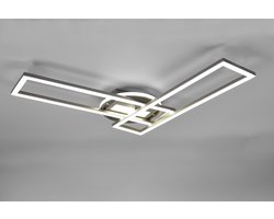 LED Plafondlamp - Plafondverlichting - Trion Tiger - 30W - Aanpasbare Kleur - Afstandsbediening - Dimbaar - Rechthoek - Mat Nikkel - Aluminium