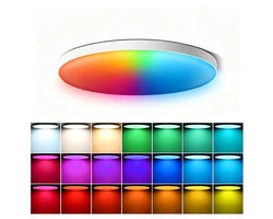 LED-plafondlamp - RGB zevenkleurenplafondlamp - 24W - Met app-bediening en muziekmodus - Kleurtemperatuur 2700K-6500K - Badkamerverlichting - Kleurverandering op muziek - Met timer - Automatisch aan/uit - Wit
