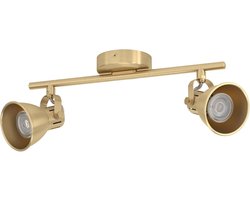 LED plafondlamp Seras, spotbar met 2 zwenkbare spots | plafond lamp van staal in geborsteld messing en goud, plafondspot met GU10 lichtbron, plafondverlichting warm wit