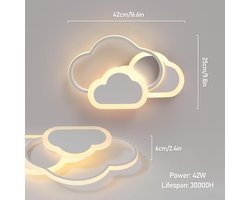 Led-plafondlamp - Wolken plafondlamp - Met dimbare afstandsbediening - Moderne witte plafondverlichting - Wandlamp voor de woonkamer, slaapkamer, hal of kinderkamer - 42 cm - Wit
