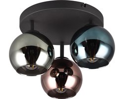 LED Plafondspot - Plafondverlichting - Torna Seldy - E14 Fitting - 3-lichts - Rond - Zwart met Multicolor Glas
