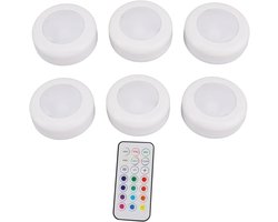 Led Puck Light - Kleine Lampjes - Kasten Verlichten - Dimbare Nachtfunctie - 6 Stuks - Geel