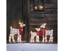 LED Reindeer Silhouetten - Kerstverlichting Reeks - Tuindecoratie - Met Timer Functie - 80 cm Hoog - Wit