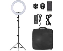 LED Ringlamp met Statief - 48 cm Dimbare LED Ringlicht voor Mobiele Telefoon - 3200-5600K Verlichting voor Fotografie, TikTok Vlog, YouTube Portret, Vlog, Selfie Ringlamp