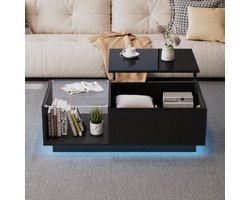 LED salontafel - hoogglans woonkamertafel - in hoogte verstelbare - met verborgen opbergruimte en legplanken - 50 x 100 x 33-46,5 cm - zwart