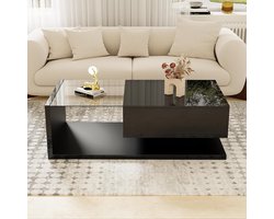 LED Salontafel met Opbergruimte 105 x 55 x 32,5 cm – Hoogglans Zwarte Woonkamertafel met Lade en Gehard Glas – Moderne Coffee Table met RGB LED Verlichting – Design Salontafel voor Woonkamer – Mobili Bella