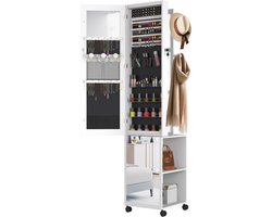 LED sieradenkast met spiegel, afsluitbaar, op wielen, wit vloermodel
