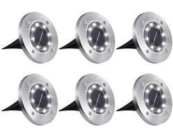 LED Solar Grondspot - Set van 6 stuks - Tuinverlichting op zonne-energie - 10 uur licht - Waterdicht - RVS Solar grond spots - Pad verlichting - Grasmaaier bestendig - Zonne energie - Buitenverlichting - Tuinlamp voor buiten