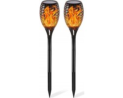 LED Solar Priklamp/Fakkel Tuinverlichting met Zonne-energie - Set 2 Stuks - Aptoza Torky - Dag en Nacht Sensor - Mat Zwart - Kunststof