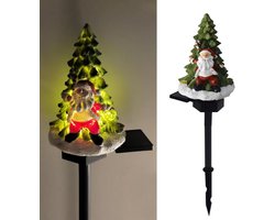 LED Solar Santa Claus en boom vloerlamp, Kerstmis buiten sfeer decoratie hars licht, schattige ouderen en boom binnenplaats warme lichten.