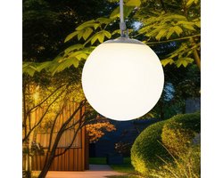 LED solarlamp hanglamp balkonlamp wit globe buitenlamp rubber lus, kunststof, 4x LED warm wit, DxH 20x75 cm
