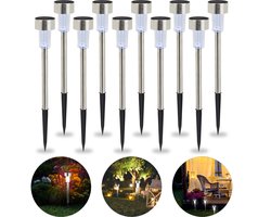 Led solarlampen set van 10 - wit licht - waterdicht - rvs - zilver