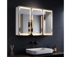 LED Spiegelkast - Badkamermeubel Verlichting - Opbergen Badkamer - Drie Kleuren Licht - 90 x 60 cm - Wit