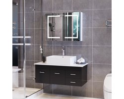LED-spiegelkast voor de badkamer met verstelbare plank, roestvrijstalen wandkast, anti-condens voor natte en droge badkamers, dubbele deur, wit