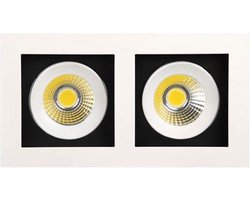 LED Spot - Inbouwspot Dubbel - Rechthoek 16W - Helder/Koud Wit 6400K - Mat Wit Aluminium - Kantelbaar 185x100mm