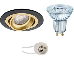 LED Spot Set - LEDVANCE Parathom PAR16 940 36D - Pragmi Alpin Pro - GU10 Fitting - Dimbaar - Inbouw Rond - Mat Zwart/Goud - 3.4W - Natuurlijk Wit 4000K - Kantelbaar Ø92mm