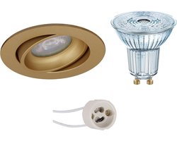 LED Spot Set - LEDVANCE Parathom PAR16 940 36D - Proma Delton Pro - GU10 Fitting - Dimbaar - Inbouw Rond - Mat Goud - 3.4W - Natuurlijk Wit 4000K - Kantelbaar - Ø82mm