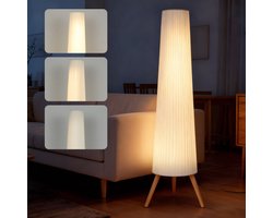 LED-staande lamp voor de woonkamer-dimbaar-houten voet met driepoot-staande lamp met voetschakelaar-46 x 46 x 153 cm-wit