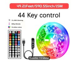 LED Strip Verlichting 15M met Infrarood Afstandsbediening, RGB Kleur Verandering, Dimbaar & Bewegingssensor, USB-Gevoede Flexibele Verlichtingsdecoratie voor Woonkamer, Slaapkamer