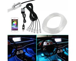 LED-strip voor auto-interieurverlichting - Zevenkleurige geleidedraad - Draadloze sfeerverlichting via glasvezel - Cool Wire-kabel - Met app - 8 meter - Auto-sfeerverlichting achteraf inbouwen