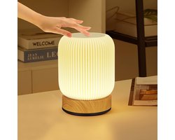 LED tafellamp met touch – meerdere kleuren, draadloos oplaadbaar，Met timer en USB – houtnerf, voor slaapkamer en kinderamer