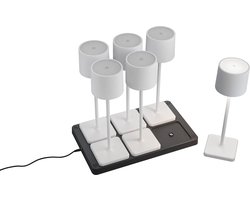 LED Tafellamp - Torna Andez - 1.5W - 6 Lichtpunten - Aanpasbare kleur - Oplaadbare batterijen - Mat Wit - Kunststof