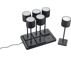 LED Tafellamp - Torna Andez - 1.5W - 6 Lichtpunten - Aanpasbare kleur - Oplaadbare batterijen - Mat Zwart - Kunststof