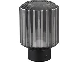 LED Tafellamp - Torna Doli - 1.5W - Warm Wit 3000K - Oplaadbare batterijen - Mat Zwart - Metaal - Rookkleur Glas