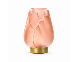 Led Tafellamp Tulipa Roze Glas – Goudkleurige Voet – Ø13 x 19,5 cm – (Werkt op Batterijen)