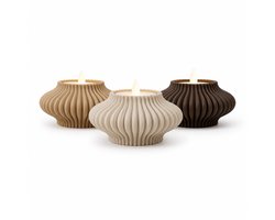 LED Theelichthouders Set van 3 – 3D Geprinte Kaarsenhouders – Geribbeld Design – Moderne Woondecoratie