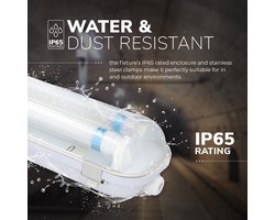 LED TL armatuur 120cm dubbel - T8 (G13) - 36 Watt 5040 lumen (140lm/W) - 3000K warm wit (830) - Koppelbaar - Flikkervrij - IP65 waterdicht - LED TL Lamp