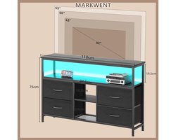 LED TV-meubel met 4 stoffen laden, lowboard en multifunctionele V-opbergruimte – Stijlvolle televisietafel voor woonkamer en slaapkamer – Altameubel