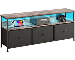LED TV-standaard met 3 laden, Kleine TV-kast met opbergruimte, TV-bankje, Tv meubel, Stoffen ladekast voor de woonkamer Slaapkamer Hal Rustiek, 137x30x57cm, Zwart