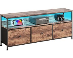 LED TV-standaard met 3 laden, Kleine TV-kast met opbergruimte, TV-bankje, Tv meubel, Stoffen ladekast voor de woonkamer Slaapkamer Hal Rustiek, 137x30x57cm, Bruin Rustiek