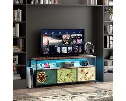 LED TV-standaard met 3 laden, Kleine TV-kast met opbergruimte, TV-bankje, Tv meubel, Stoffen ladekast voor de woonkamer Slaapkamer Hal Rustiek, 137x30x57cm, Gekleurd