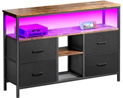 LED TV-standaard met 4 laden, Kleine TV-kast met opbergruimte, TV-bankje, Tv meubel, Stoffen ladekast voor de woonkamer Slaapkamer Hal Rustiek, 137x30x77cm, Zwart