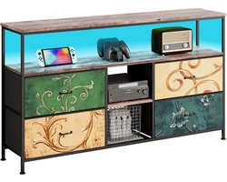 LED TV-standaard met 4 laden, Kleine TV-kast met opbergruimte, TV-bankje, Tv meubel, Stoffen ladekast voor de woonkamer Slaapkamer Hal Rustiek, 137x30x78cm, gekleurd