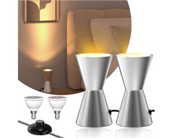 LED Uplight Spot 6W Vloerspot - Indirecte Verlichting Staande Lamp met Voetschakelaar - Warmwit 3000K E14 Lamp (Zilver, 2 stuks)