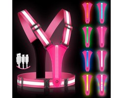 Led-veiligheidsvest voor fiets, reflectorvest, oplaadbaar USB-looplamp, verstelbaar reflecterend vest, lichtvest, looplicht voor joggen, wandelen of fietsen-Roze