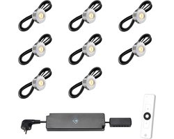 LED veranda inbouwspots Pals ab inclusief trafo en afstandsbediening - 3W / dimbaar / inbouwspot / terrasoverkapping / overkapping / serre / carport / warm wit / rond / 230V / IP44 / set van 8 stuks