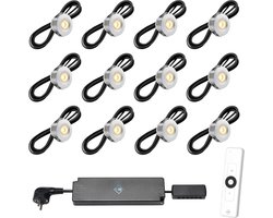 LED veranda inbouwspots Pals ab inclusief trafo en afstandsbediening - 3W / dimbaar / inbouwspot / terrasoverkapping / overkapping / serre / carport / warm wit / rond / 230V / IP44 / set van 12 stuks