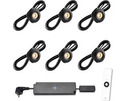 LED veranda inbouwspots Pals zwart ab inclusief trafo en afstandsbediening - 3W / dimbaar / inbouwspot / terrasoverkapping / overkapping / serre / carport / warm wit / rond / 230V / IP44 / set van 6 stuks