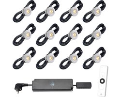 LED veranda inbouwspots Sevilla ab inclusief trafo en afstandsbediening - 3W / dimbaar / inbouwspot / terrasoverkapping / overkapping / serre / carport / warm wit / rond / 230V / IP44 / set van 12 stuks