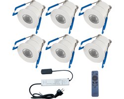 LED Veranda Spot Complete Set - Velvalux - 6 Stuks - 3W - Warm Wit 3000K - Dimbaar - Waterdicht IP65 - Inbouw - Rond - Mat Wit - Aluminium - 12V
