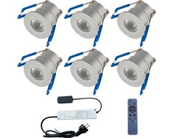 LED Veranda Spot Complete Set - Velvalux - 6 Stuks - 3W - Warm Wit 3000K - Dimbaar - Waterdicht IP65 - Inbouw - Rond - Mat Zilver - Aluminium - 12V