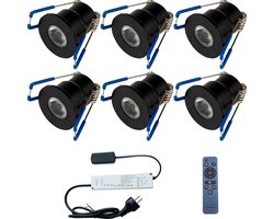 LED Veranda Spot Complete Set - Velvalux - 6 Stuks - 3W - Warm Wit 3000K - Dimbaar - Waterdicht IP65 - Inbouw - Rond - Mat Zwart - Aluminium - 12V
