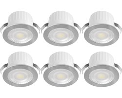 LED Veranda Spot Verlichting 6 Stuks - Kingtron Glowix - 3W 260 lm 38D - Warm Wit 3000K - Inbouw - Rond - Zilver - Ø44mm Buitenmaat - Ø32mm Zaagmaat